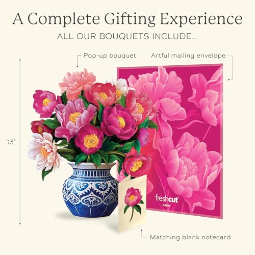 image for Freshcut Paper Peony Paradise 13 Inch Life-Sized 3D Pop Up Card – Bi