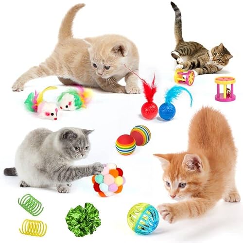 37 Pcs Cat Toys, Interactive Cat Kitten Toys For Indoor Cats Kitty, Variety Catnip Toy Set Including Collapsible Cat Tunnel Tube Tent, Cat Feather Teaser Wand, Cat Bell, Fuzzy Ball, Spring, Mouse Toy #TOP5