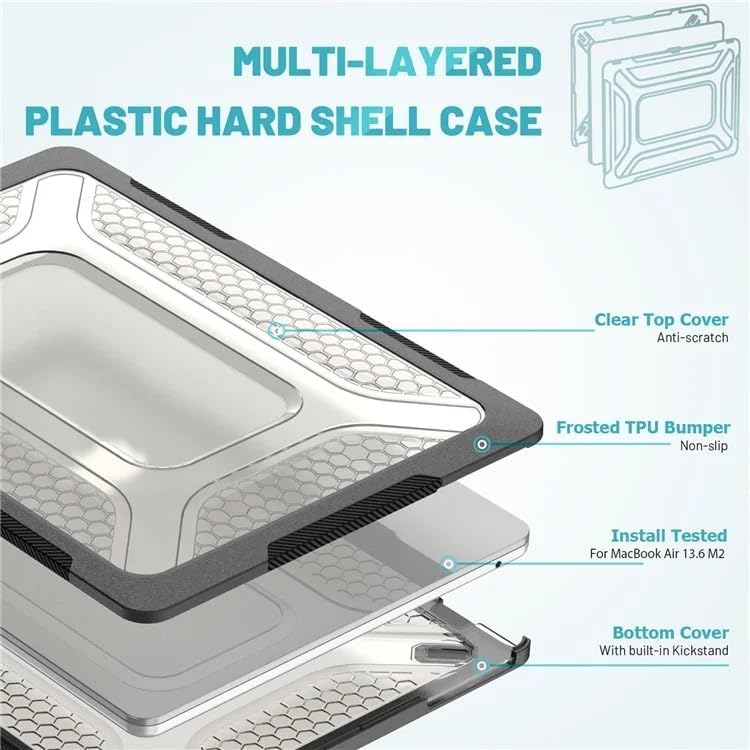 Image of TechTrendz Case Cover Compatible with MacBook Pro 13 inch M2 A2338 Case A2251 M1 A2289 A2159 A1989 A1706 A1708 2024-2017 Honeycomb Design HeavyDuty Protective HardShell TPU Bumper Cover with Kickstand
