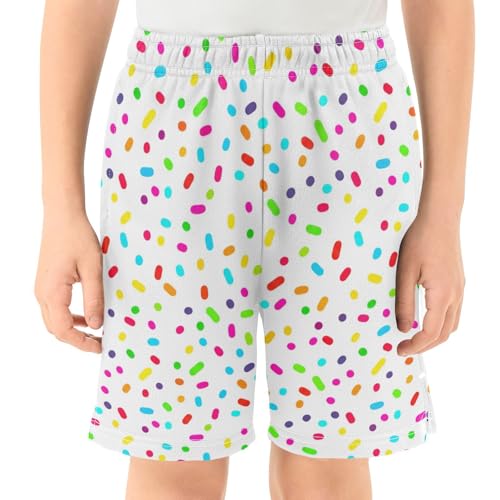 J JOYSAY Colorful Candy Sprinkle White Boys Athletic Shorts Kids Youth Casual Shotrs with Elastic Waistband Pockets2