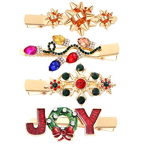 Christmas Hair Clips Xmas Bow Hair Clip for Women Girls Rhinestone Snowflake Hairpin Christmas Bulb Light JOY Alligator Hair Clip Set Holiday Hair Accessory Gift (Style A)