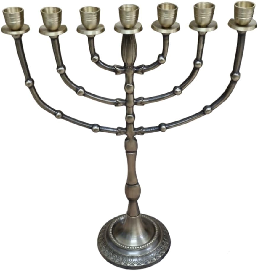 Antique Gold Color Brass 7 - Candel Branched Menorah - 15" Tall Classic Candelabra for Home Decor