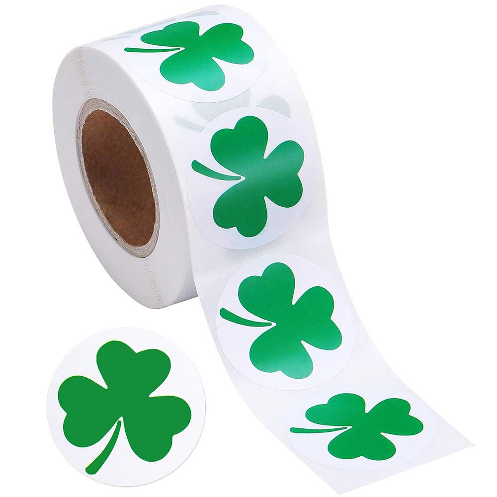 St Patricks Day Decorations Sticker 500Pcs Green Shamrock Stickers 1 Inch Self-Adhesive Labels for School/ Party/ Parade/Irish Decoration and Craft