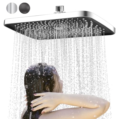 Tête de Douche Pluie Carrée Pomme de Douche Plafond Pommeau de Douche Pluie Tête de Douche Anti-Calcaire Douchette Plafond Universelle Facile à Installer (28 * 18.5cm, Chrome)-F