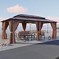 Aoxun 12'x20' Hardtop Gazebo, Aluminum Frame Permanent Pavilion with Curtains and Netting, Outdoor Polycarbonate Double Roof Canopy, Designed for Garden, Lawns, Patio