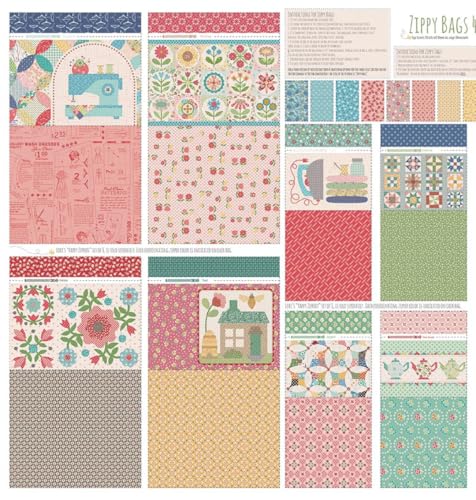 Riley Blake Zippy Bags 4 Panel by Lori Holt of Bee in My Bonnet and Its Sew Emma | Lightweight Canvas Kit to Create 4 Large & 4 Small Bags