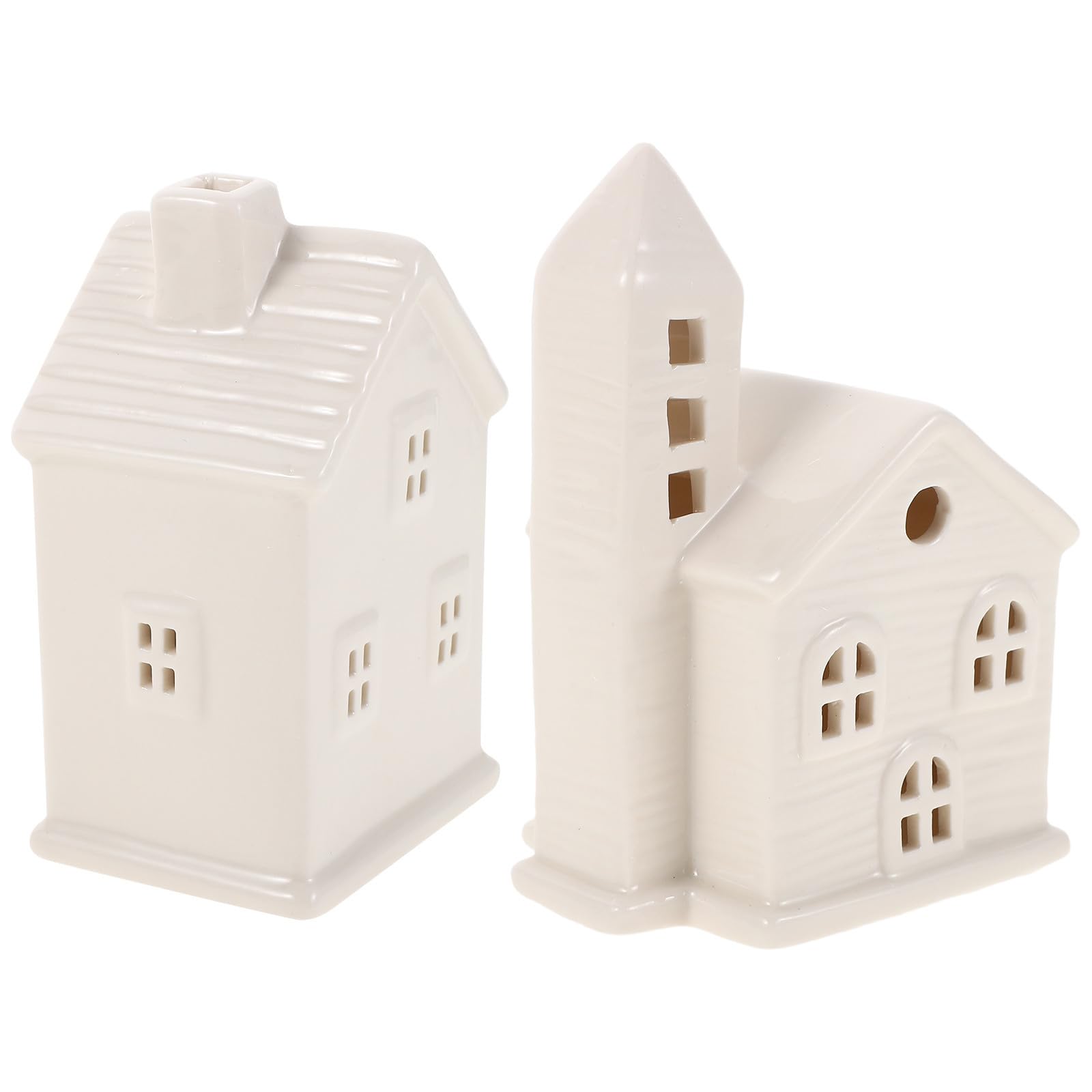 ifundom 2 Piezas Adorno Navideño de Cerámica LED Blanco, Casa Pequeña