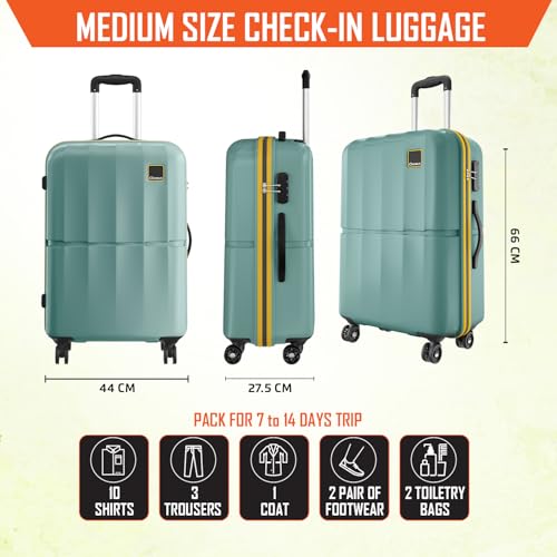Image of Safari Genius Theo 8 Wheels 66cm Medium Size Check-in Trolley Bag, Hard Case Polycarbonate, 360 Degree Wheeling Luggage, Suitcase for Travel, Trolley Bags for Travel, Sage Green