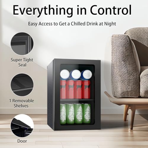 Image of DOGHLY 0.95 Cu.ft Mini Fridge Holds 24 Cans, Beverage Refrigerator Cooler, Solid Door, Manual Temperature Control (at the Back), Quiet Compact Drink Fridge for Soda, Beer, Wine, Office, Dorm, Bar