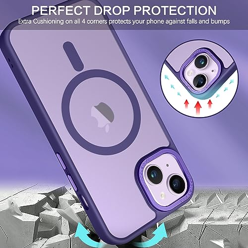 Image of BENTOBEN Thermoplastic Polyurethane Magnetic for Iphone 13 Case Iphone 14 Case [with Magsafe] Translucent Matte Phone Case Iphone 13 /14 Slim Women Men Girl Cover for Iphone 13 /14,dark Purple
