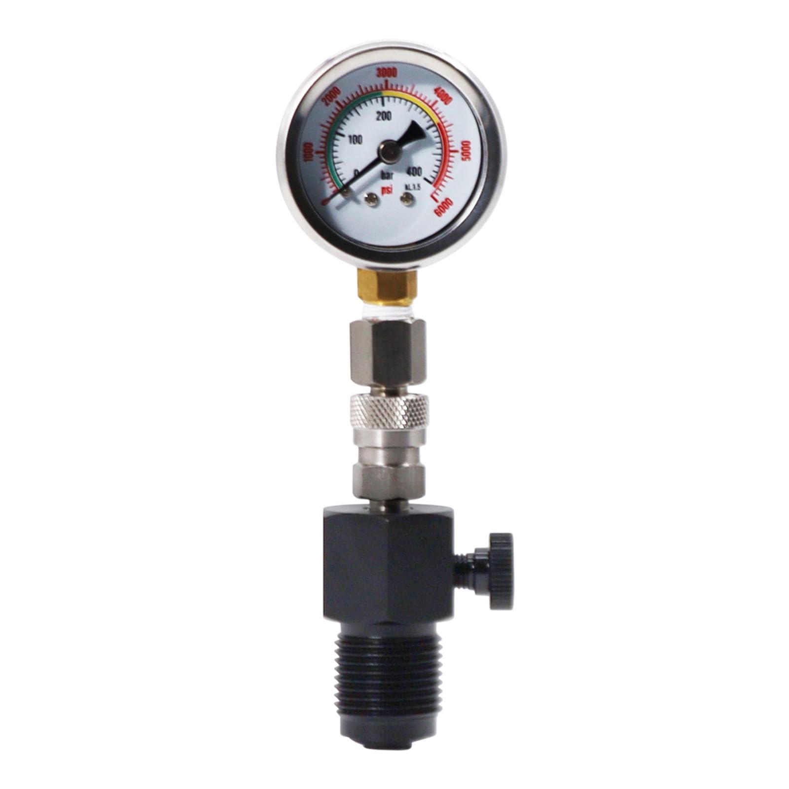 kowaku Tank Pressure Checker Diving Pressure Test Tool Luminous Stainless Steel 400Bar/6000PSI Release Valve for Underwater BCD