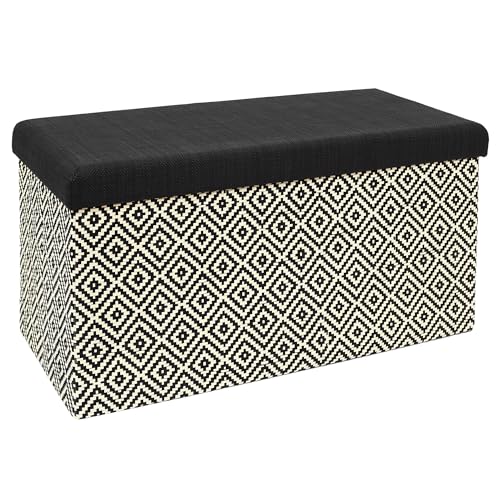 HOME DECO FACTORY - HD7522 Coffre Banc Pliable Tressé Noir, Mobilier Assise Gain de Place, Rangement Pratique pour Salon, Entrée ou Chambre, 38x38x76 cm, Noir
