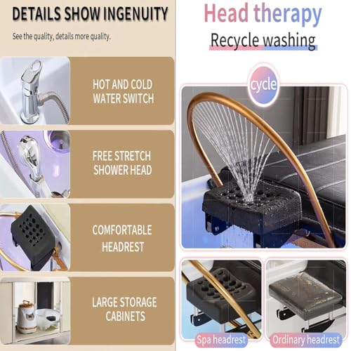 Image of Fumigation Shampoo Bed, Thai Premium Salon Shampoo Bed with Comfortable Headrest and Water Circulation Massage Table, Beige