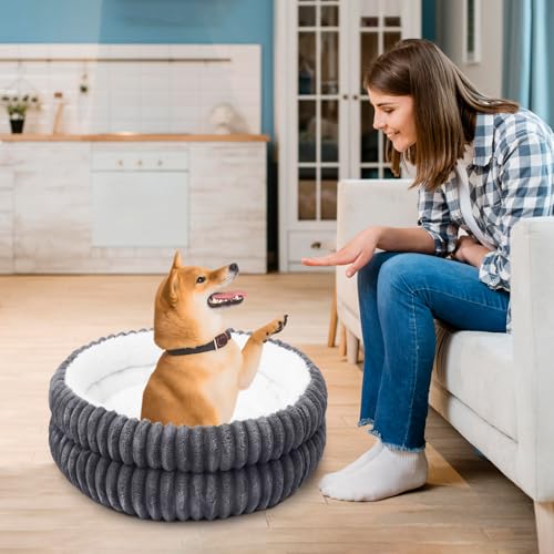 XIAPIA Katzenbett Flauschig 55 x 15 cm, Plüsch Katzen Schlafplatz Weich und Warm für Katzen Kleine Hunde, Orthopädisches Kuschelbett mit Rutigfester Boden Grau