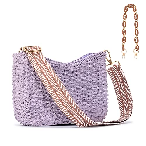 Herald Small Straw Woven Crossbody Bag Shoulder Purse for Women (Purple)