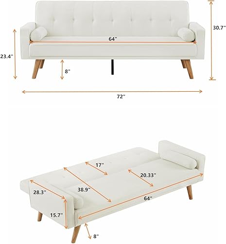Miniatura 8 de MWrouqfur Sofá cama de tela moderna, sofá cama convertible con 2 almohadas y reposabrazos, sofá reclinable plegable de 75 pulgadas con patas de