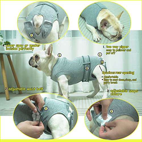 Image of Dog Recovery Suit,Combed Cotton Male Neutering Female Spay Surgery Recovery XXX-Large Abdominal Wounds Suit,Full-Body Protection Surgical Large Shirt,Grey XXXL