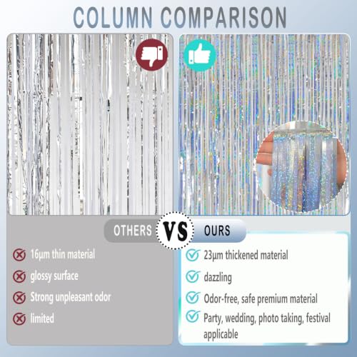 Image of Silver Foil Fringe Curtains Photo Backdrop for Birthday Party Decor | 3.28 x 6.56ft Metallic Streamer Doorway Tinsel Backdrop for Wedding, 1920s, Disco, Sweet 16, Frozen Party Deorations