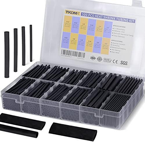 TKDMR 500 PCS Heat Shrink Tubing Kit - 3.23" Length,3:1 Ratio Adhesive Lined, Marine Grade Shrink Wrap - Industrial Heat-Shrink Tubing - Black