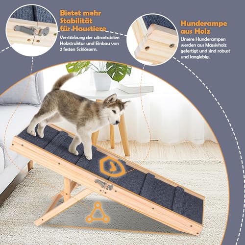Jaxguom Hunderampe Klappbar Kiefernholz für Kleine, Hunde Haustierrampe mit Rutschfestem Teppich, Vielseitige, Tragbare, Verstellbarer Haustierrampe für Couch, Hochbett, Autos