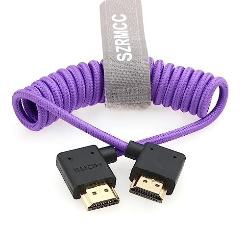 SZRMCC 8k 2.1 HDMI to HDMI Ultra High Speed Coiled Braided Cable for Z Cam E2 Sony FX6 FX9 Canon EOS C70 C300 Portkeys BM5 Atomos Ninjav V Shogun Monitor Left Right Angle - Image 3