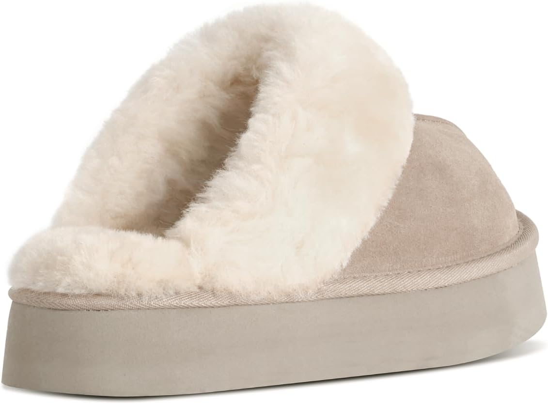 OOW Fuzzy Platform Slippers for Women - Women's Casual Winter House Slippers - Brown, Faux Fur & Shearling Blend - Women's Size - Image 4