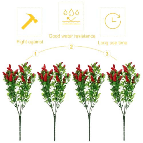 Chiles artificiales planta simulada sin marchitar en ramo de 4 piezas para el hogar 7