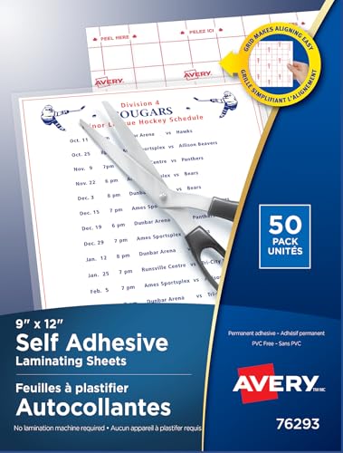 Avery Self-Adhesive Laminating Sheets, 9" x 12", Clear Self Adhesive Permanent Contact Paper, No Heat, No Machine Needed, DIY for Protecting Docs, Photos & More, 50 Cold Laminate S image 1