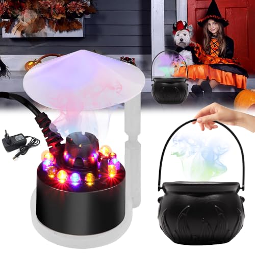 RIRIDAMAI Nebler Ultraschall Vernebler mit LED, Mini Ultraschall Vernebler mit Hexenkessel,Spritzschutz,Ultraschall Nebelmaschine, Ultraschall Nebelgerät, Mist Maker für Halloween deko