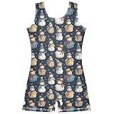 Aflyko Christmas Little Girl Gymnastics Leotard with Shorts Xmas Snowmen Winter One-Piece Activewear Soft Stretchy Tank Tops Fun Fashion Dance Outfit 7-8T