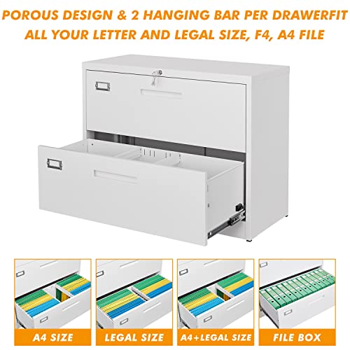 Stani Lateral File Cabinet With Lock, 2 Drawer Metal Filing Cabinet, Lateral Filing Cabinet With Lock For Home Office, Locking Metal Steel Wide File Cabinet For Legal/Letter A4 Size #TOP4