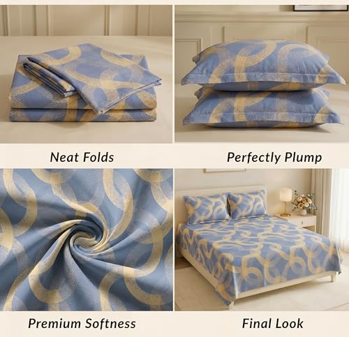 Image of HOMEKART 210 TC Premium Cotton Double Bed Bedsheet with 2 Pillow Covers | Double Bed Sheet Set | Soft, Breathable, Skin Friendly, Wrinkle Resistant & Fade Resistant |228 x 254 cm | Bedding for Home