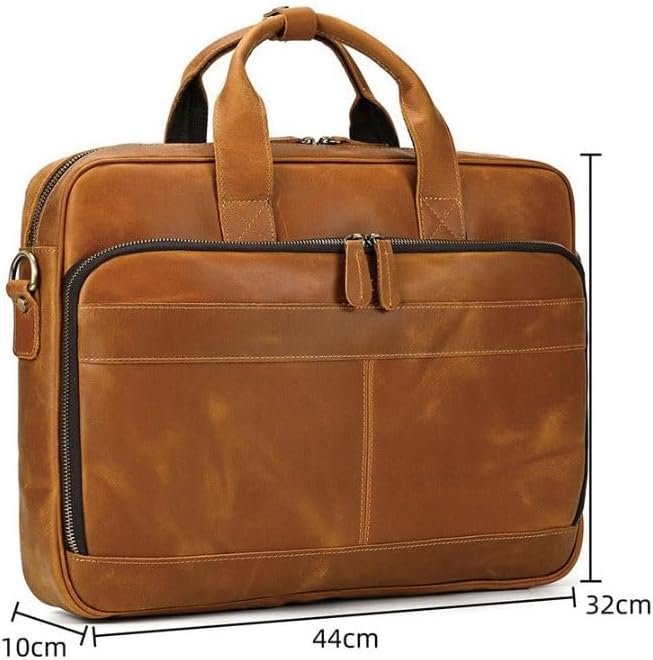 Men's Leather Briefcase Retro Business Commuter Bag Laptop Handbag
