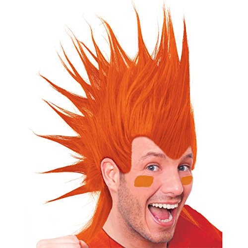Amscan Party Perfect Team Spirit Crazy Mohawk Wig (1 Piece), Orange, 11 x 8