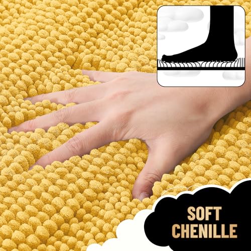 Image of OLANLY Thick Bathroom Runner Rugs 47x17, Extra Absorbent Chenille Striped Bath Rugs, Rubber Backing, Machine Wash Dry, Long Bath Mats for Bathroom Floor, Tub and Shower, Home Decor Accessories, Yellow