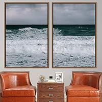 2 Piece Framed Canvas Wall Art Coastal Beach Canvas Prints Home Artwork Decoration for Living Room,Bedroom - 16