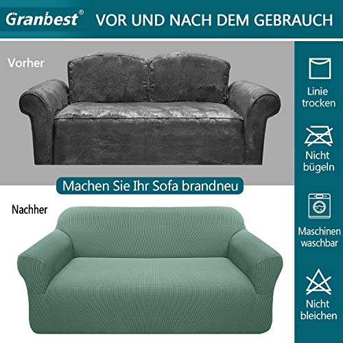 Granbest High Stretch Sofabezug Moderne Sofaüberwurf Jacquard Elastische Sofahusse für Wohnzimmer Protector für Hunde Haustiere (2 Sitzer, Salbei)