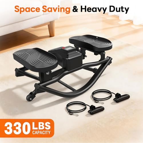 Image of HXD-ERGO Rock Stepper with Elastic Resistance Bands, Side-to-Side Lateral Rocking Motion, Digital Display & High-Capacity Design for Home Leg GluteWorkout