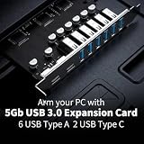 ELUTENG PCIE USB 3.2 karta 8 portów PCI Expree na USB C karta rozszerzeń