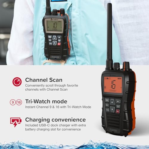 Image of Cobra BlueBound 350 VHF Handheld Marine Radio, Black - 6-Watt, Floats