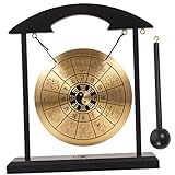 ULDIGI ヴィンテージ風 銅製ドラムスティック付き銅鑼置物 十二支 模様付き 卓上飾り 静音設計 デスクトップ装飾 オフィスや家の文化的空間に