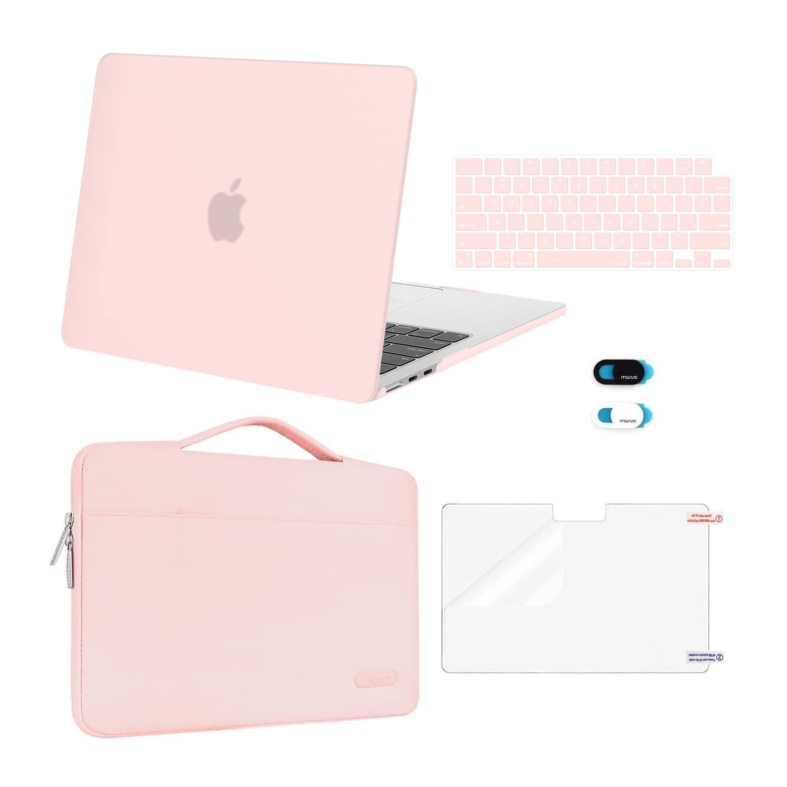 MOSISO Compatible with MacBook Air 13.6 inch Case 2022 2023 2024 Release M3 A3113 M2 A2681 Touch ID, Plastic Hard Shell&Carrying Sleeve Bag&Keyboard Cover&Webcam Cover&Screen Protector, Chalk Pink