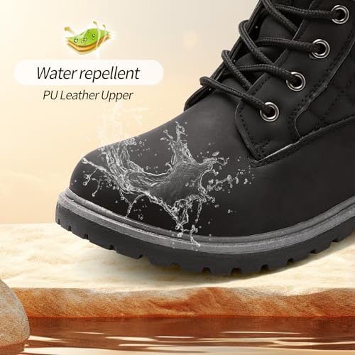 Adokoo Boots for Women Waterproof Fall Winter Ankle Boots Snow Black Combat Boots Lace Up Non Slip for Hiking Work4