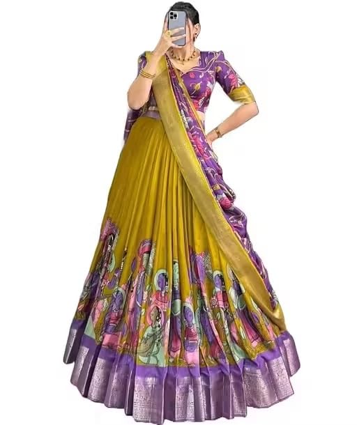 Women's Tussar Silk Lehenga Choli Set with Dupatta Traditional In...