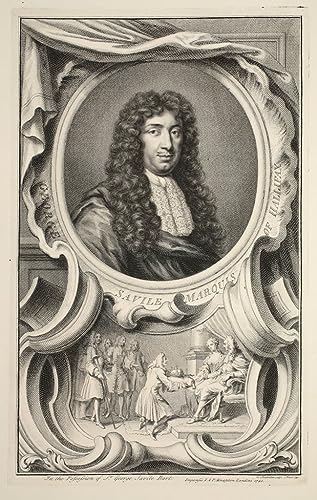 Portrait de Savile Marquis d'Halifax par Jacobus Houbraken, poster sur toile d'art 50 x 70 cm