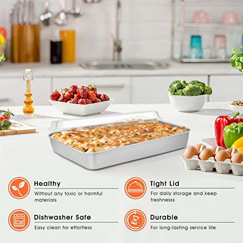 Herogo Baking Pan With Lid, 9 X 12 Inch Stainless Steel Lasagna Pan Deep, Rectangle Cake Pan With Lid For Brownies Casseroles Cakes, 2 Pans+2 Lids, Non Toxic & Dishwasher Safe #TOP5