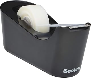 Scotch Dispensador de Cinta Adhesiva C18, Color Negro + 1 Rollo de Cinta Invisible Scotch Magic 19 mm x 33 m - Dispensador Rellenable para Escuela, Hogar y Oficina