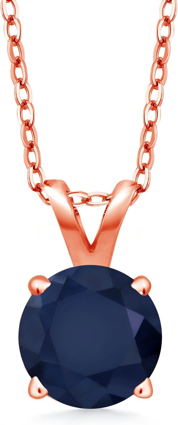 Gem Stone King 18K Rose Gold Plated Silver 6MM Round Gemstone Birthstone Solitaire Pendant Necklace | 4-Prong Gold Necklace For Women | With 18 Inch Silver Chain