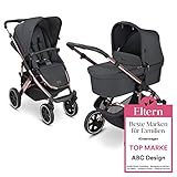 Lieferumfang: ABC Design 2in1 Kombikinderwagen mit leichtem Aluminiumgestell und Luftreifen; faltbare Tragewanne mit weich gepolsterter Overnight Matratze und Panorama-Belüftungsfenster