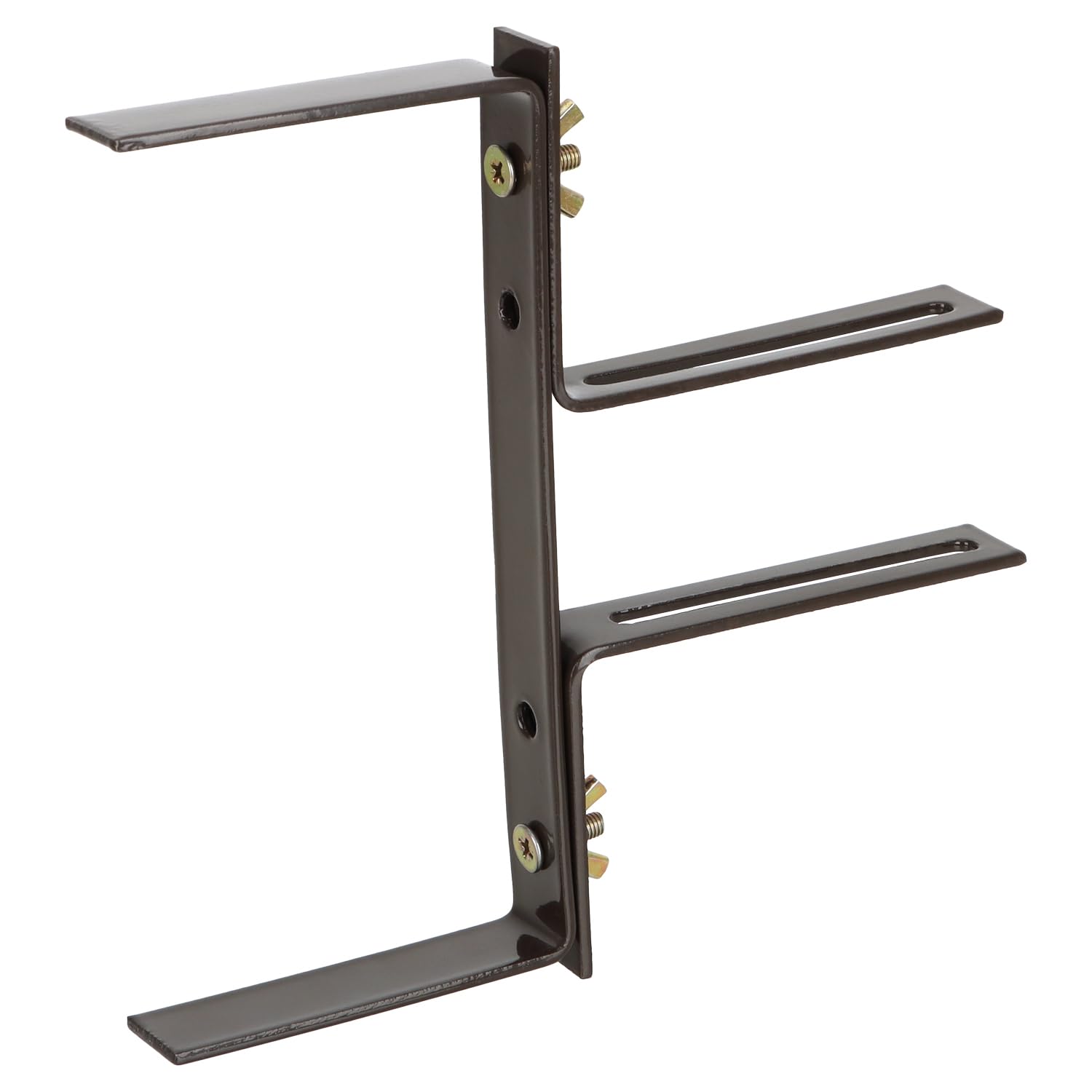 com-four® 16x Supporto per fioriere per parapetti e ringhiere di balconi - Fissaggio Flessibile in Metallo per fioriere - Regolabile in 2 direzioni - Senza Foratura (16 Marrone)